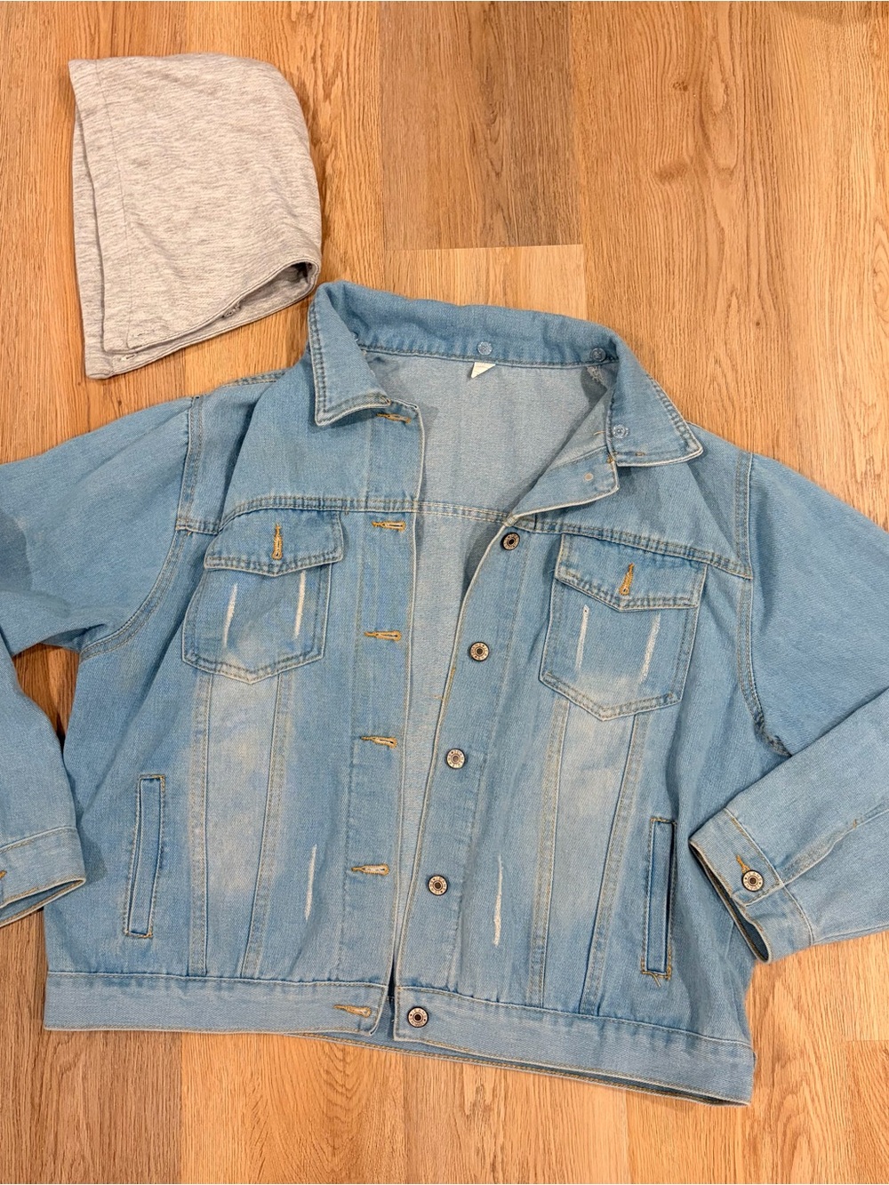 Jean Jacket Women’s XL Light Blue Denim Jacket with Removable Hood